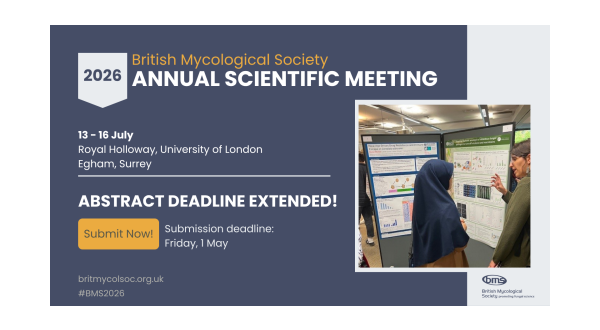 Abstract deadline extended to 1st May, with photo of two people in front of poster boards