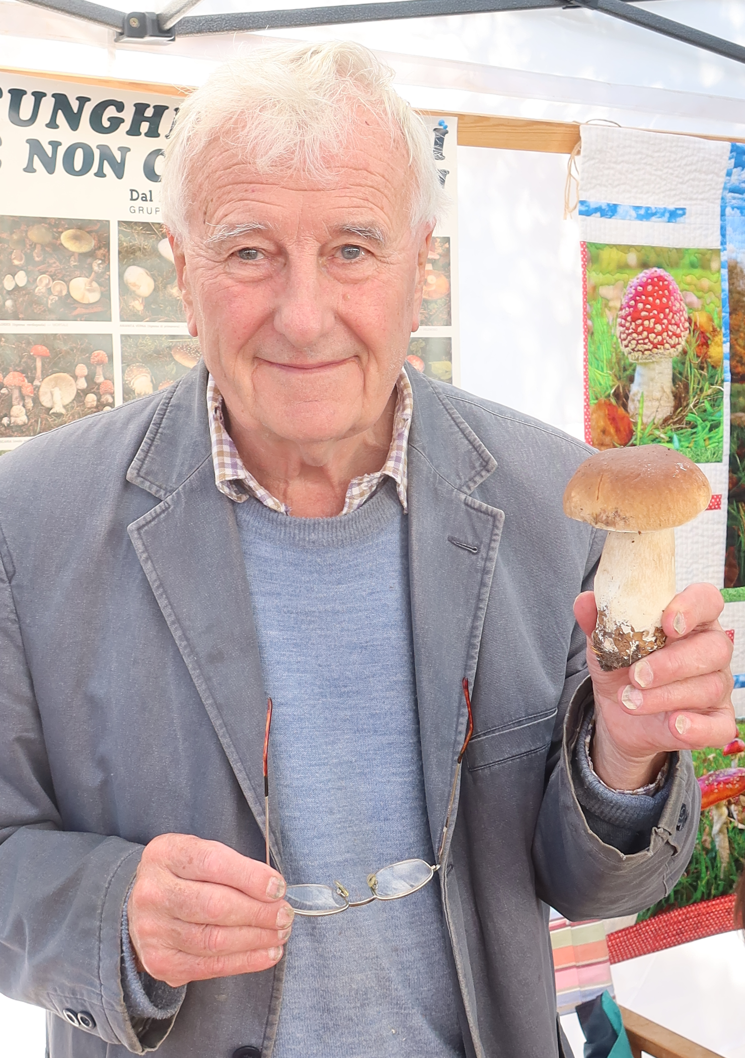 Richard Fortey holding up a Bolete mushroom